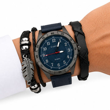 Set Reloj Analógico Cuarzo para Hombre con Pulseras Pluma para Regalo