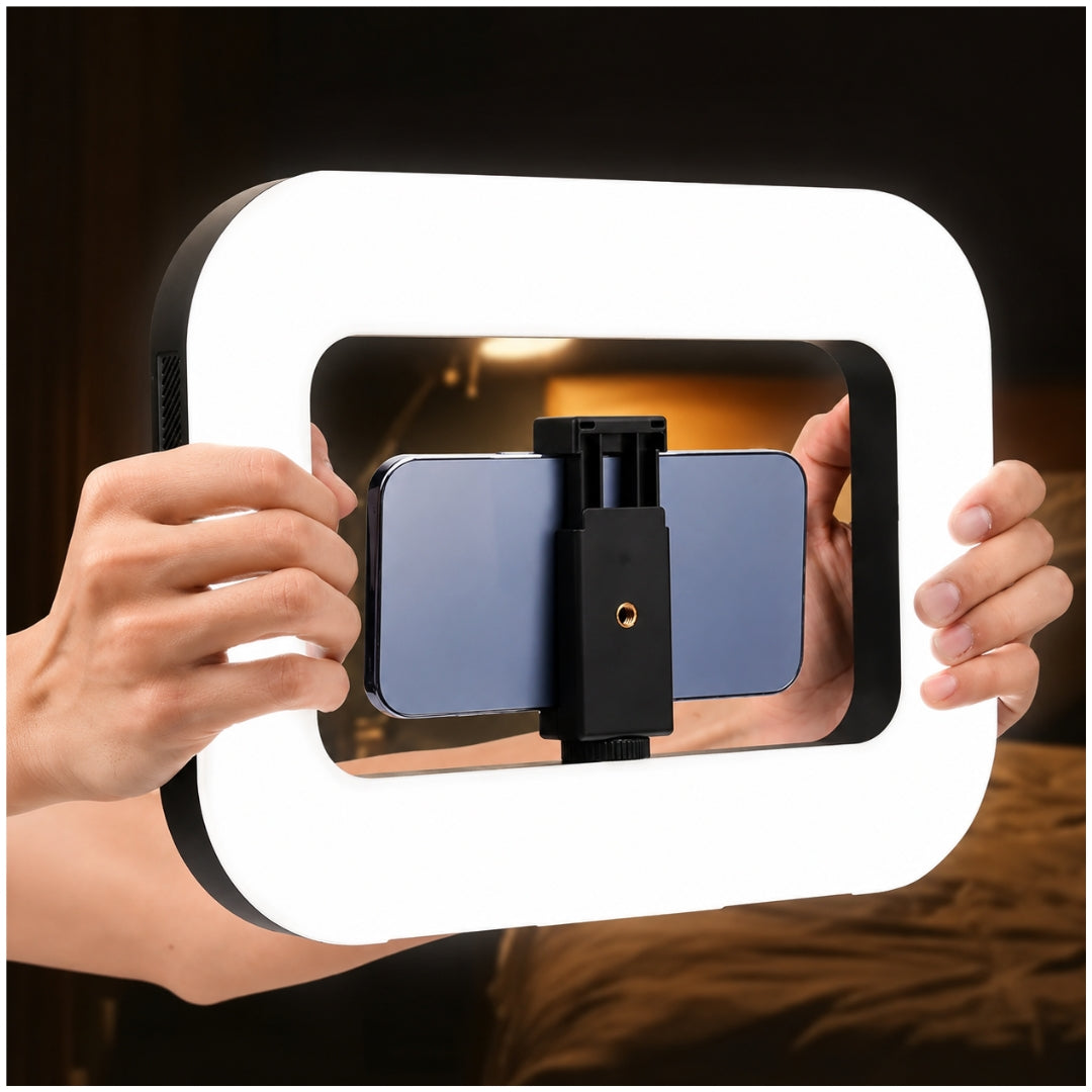 Aro de Luz LED Rectangular Recargable 20W para Celular con Soporte 2700K-8500K