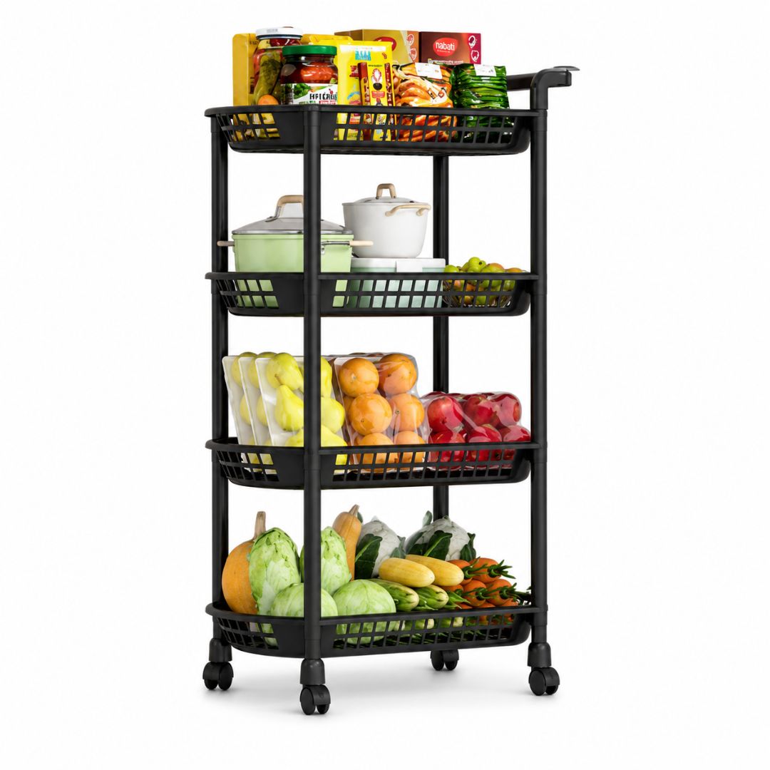Carrito Organizador de Cocina Multiusos 4 Niveles con Ruedas 101x50x30cm