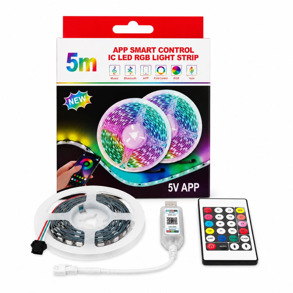 Cinta Luz LED RGB de 5 metros con Conector USB y Control Remoto