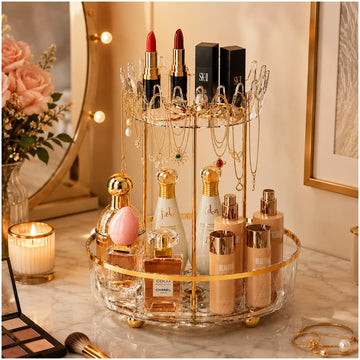 Organizador Giratorio 360° Maquillaje Cosméticos y Joyas de Acrílico Diseño Corona
