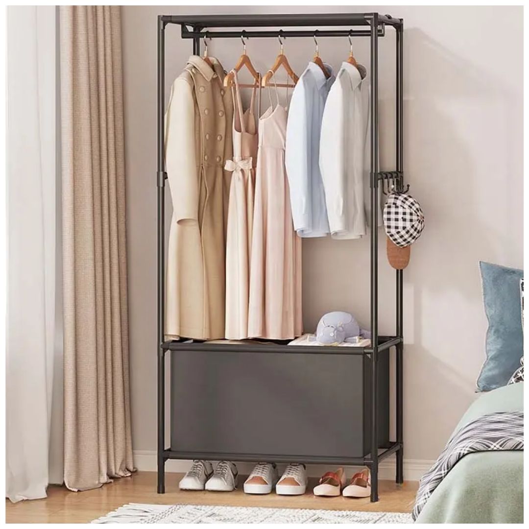 Colgador de Ropa Zapatera Elegante con Cesta de Almacenamiento 163x59x40cm