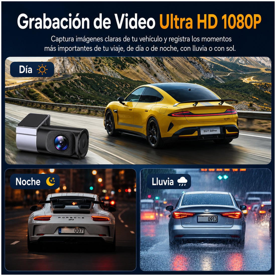 Cámara DashCam WiFi U101 Full HD para Auto con App Sensor G Grabación en Bucle