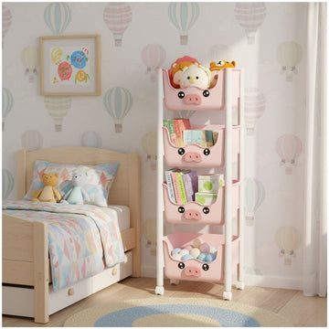 Organizador de Juguetes Multiusos 4 Niveles Plegable con Ruedas