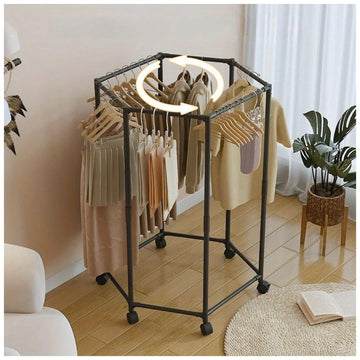 Colgador Organizador de Ropa de 5 barras Giratorio 360° con Ruedas 120x74x35cm