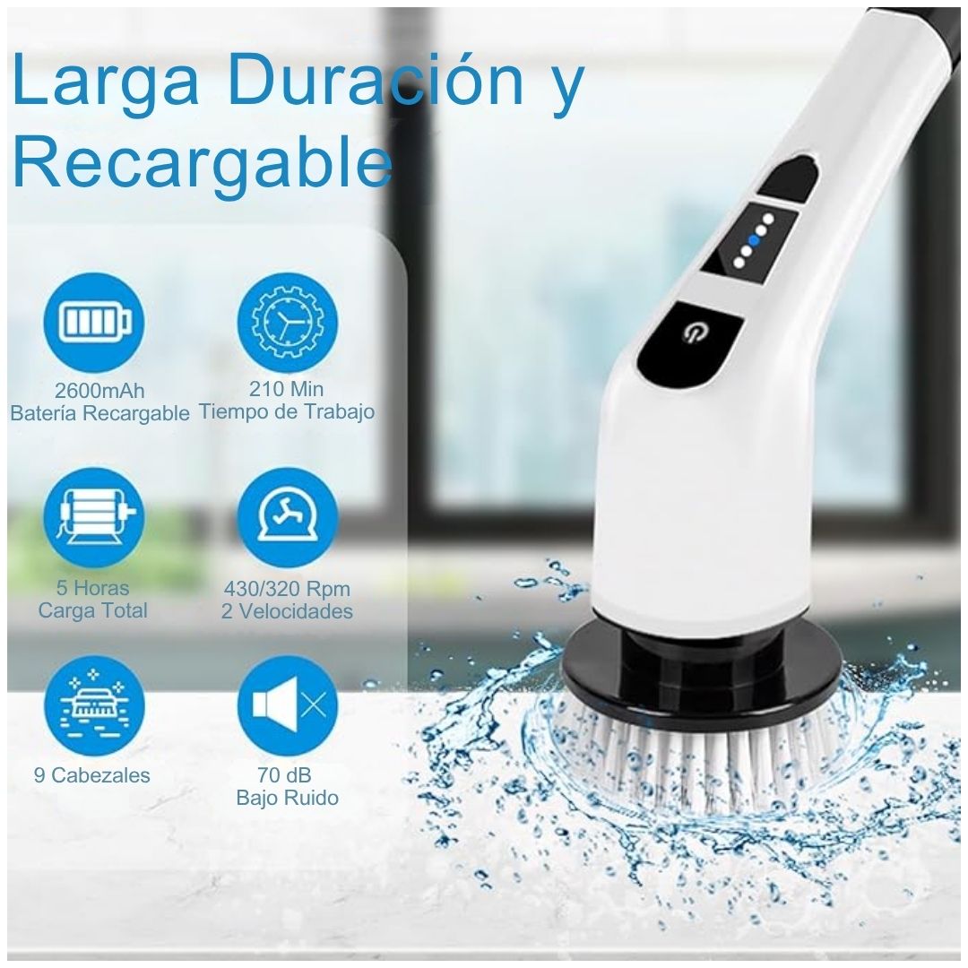 Cepillo de Limpieza Eléctrico Inalámbrico Giratorio Multiusos 9 en 1 Mango Ajustable