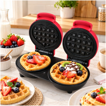 Mini Wafflera Doble Antiadherente Eléctrica Portátil de 640W