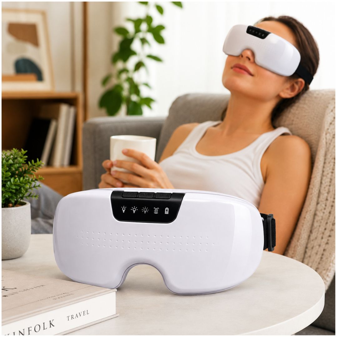 Masajeador de Ojos Eléctrico Inteligente Recargable con Calor Terapéutico y Vibración