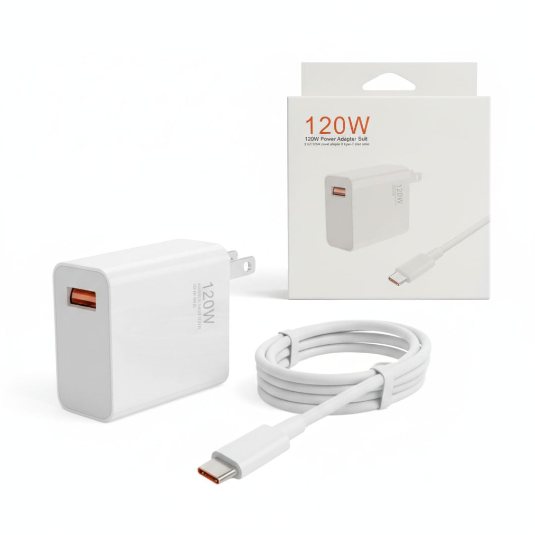 Cargador Carga Rápida para Celular de 120W + Cable USB Tipo C