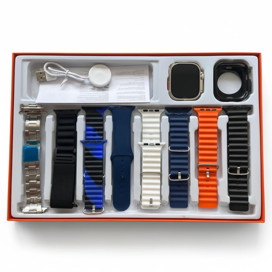 Smartwatch Y80 Ultra 9 en 1 Juego de 8 Correas + Cargador Inalámbrico + Protector