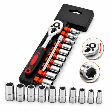 Juego de Herramientas 12 Piezas Ratchet 1/4" con 10 Dados de 6 Puntas