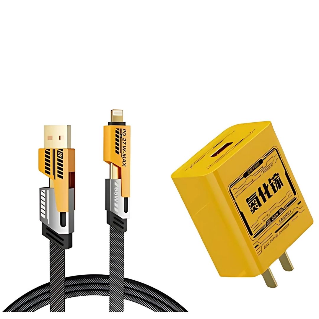 Cargador Carga Rápida de 120W + Cable 4 en 1 USB + Tipo C +Lightning