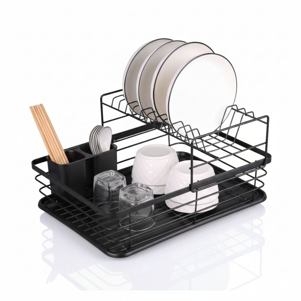 Escurridor de Platos Acero al Carbono 2 Niveles Bandeja de Goteo 22.5x31.5x42.5cm