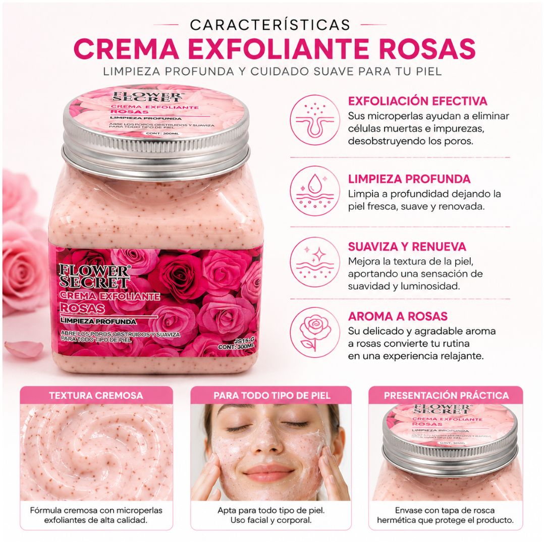 Crema Exfoliante Corporal JS16-D Flower Secret Rosas 300 ml