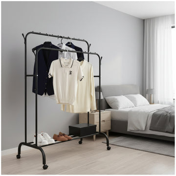 Colgador Perchero Organizador de Ropa Doble Barra de Metal con Ruedas 150x110x57cm