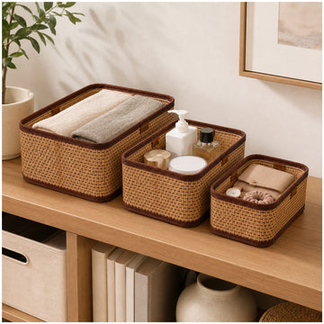 Set de 3 Canastas Organizadoras Tejidas Decorativas Multiuso para Baño Dormitorio