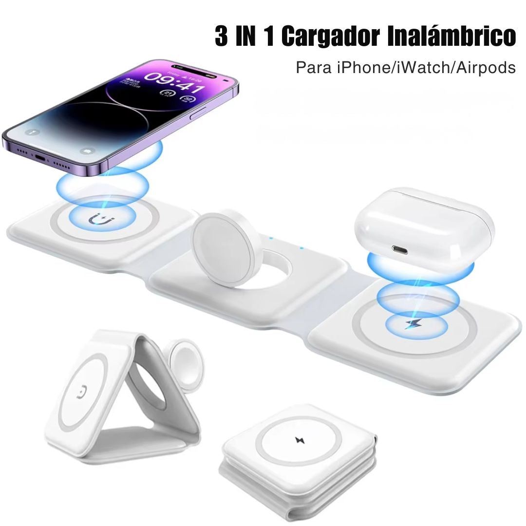 Cargador Inalámbrico Magnético 3 en 1 KATATUMBO Soporte Celular Plegable