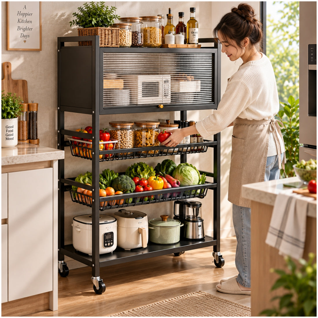 Estante Organizador Multiusos Negro 4 Niveles Compartimiento con Tapa 120x80x32cm