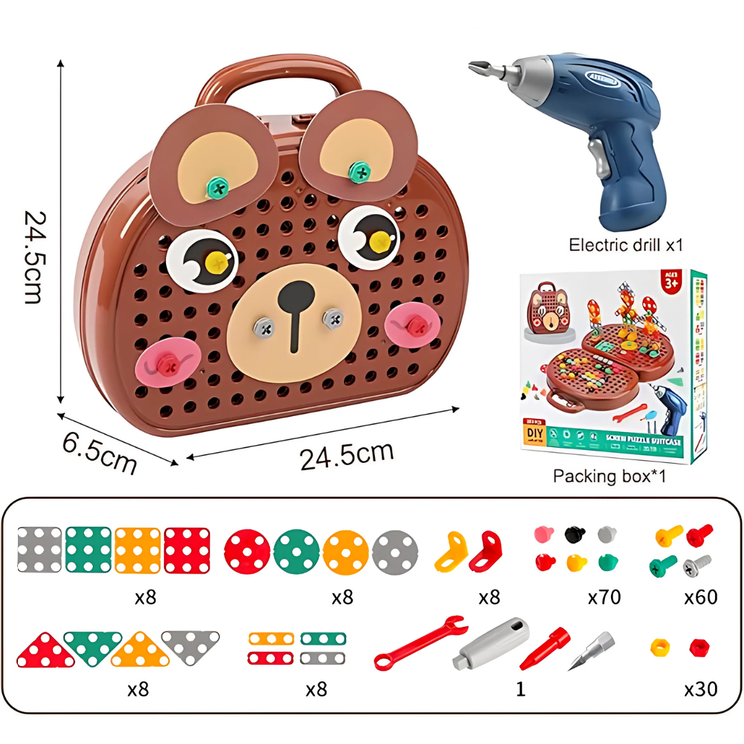 Caja de Herramientas con Taladro Eléctrico Juego Didáctico Montessori  204 Piezas