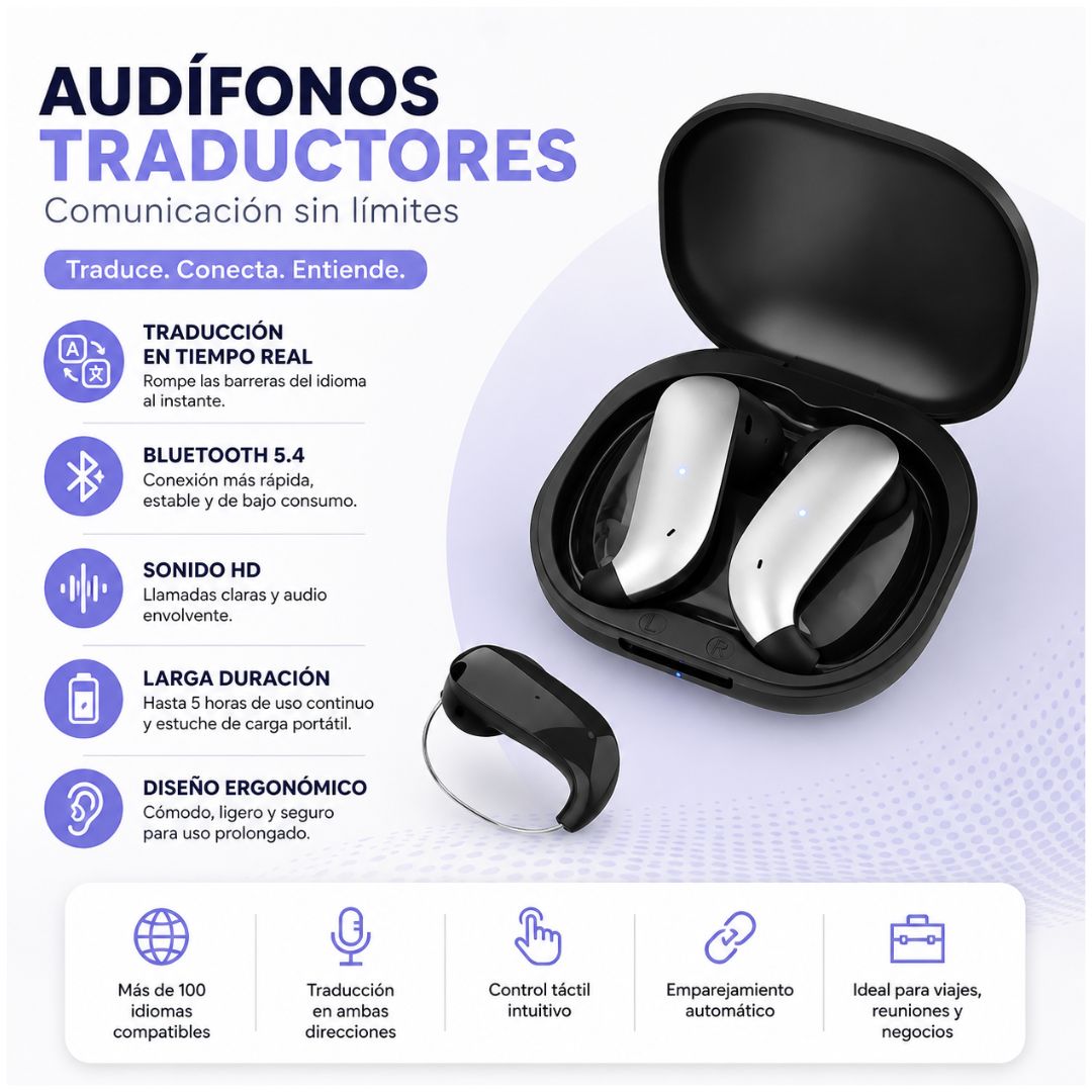 Audífonos Traductores OWS-19 Bluetooth 5.4 Traducción en Tiempo Real App HFFit