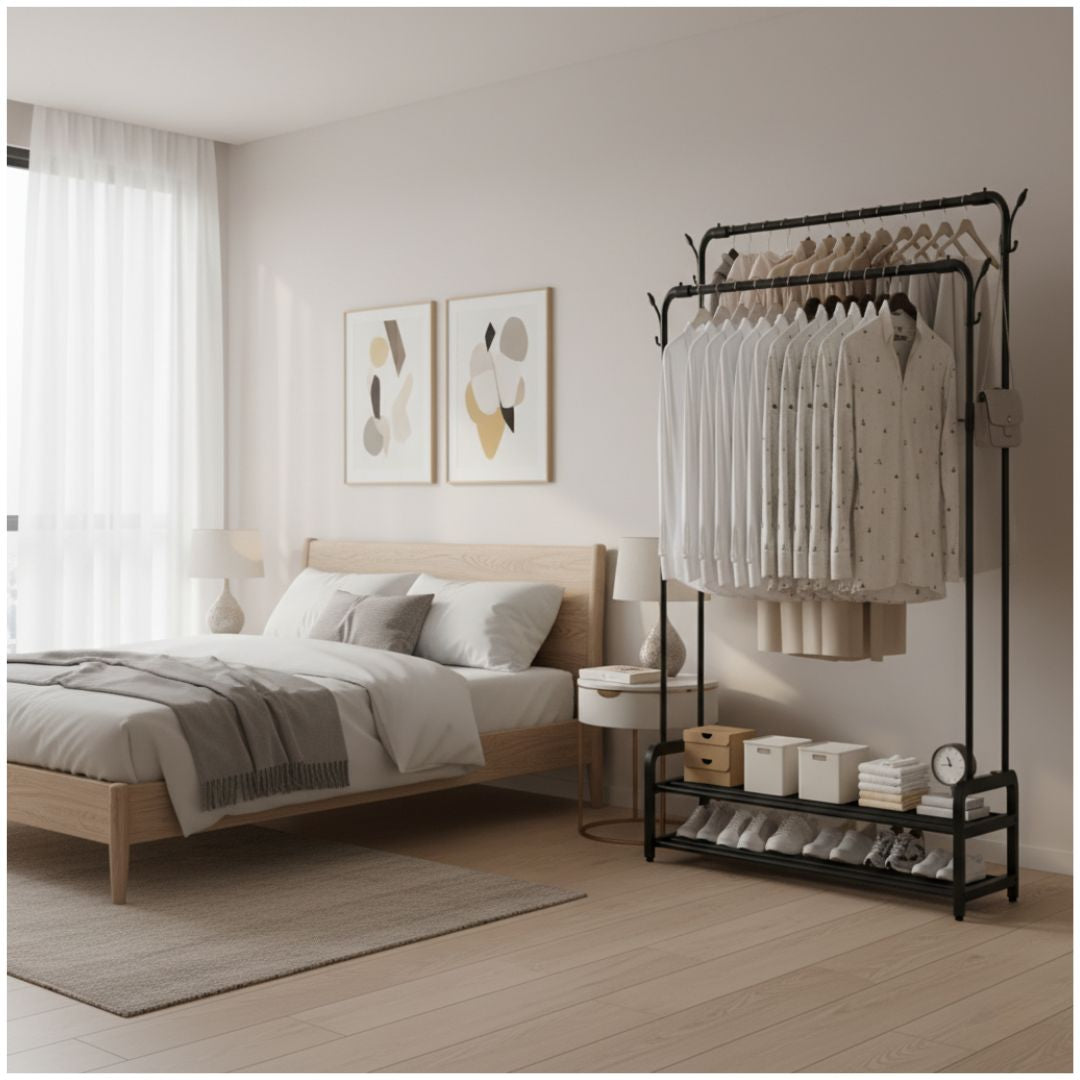 Colgador Perchero Organizador de Ropa con Doble Barra 170x120x46cm