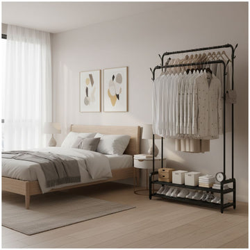 Colgador Perchero Organizador de Ropa con Doble Barra 170x120x46cm