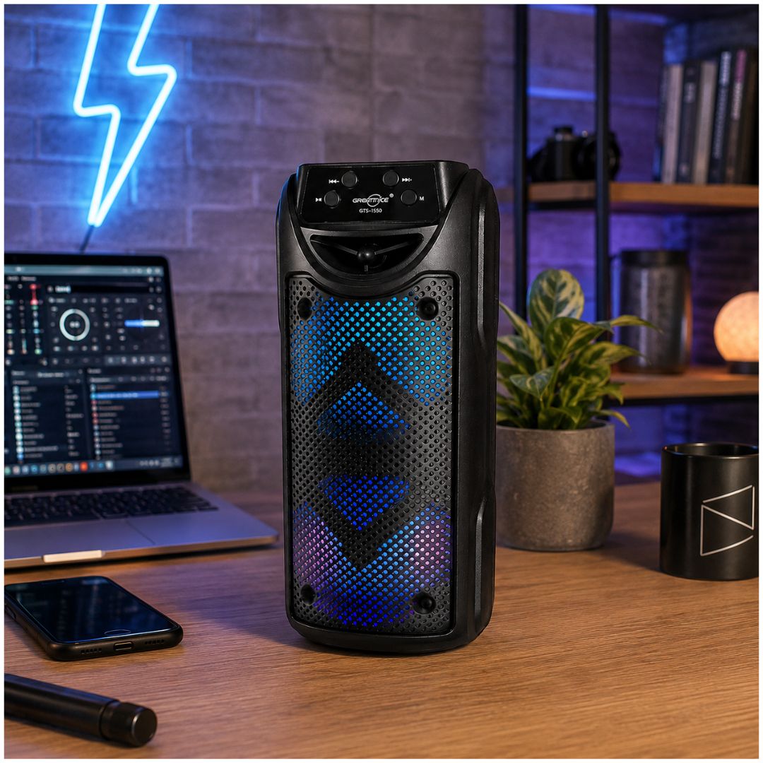 Parlante Bluetooth Inalámbrico GTS-1550 Luces LED RGB 10W con Doble Parlante de 4"