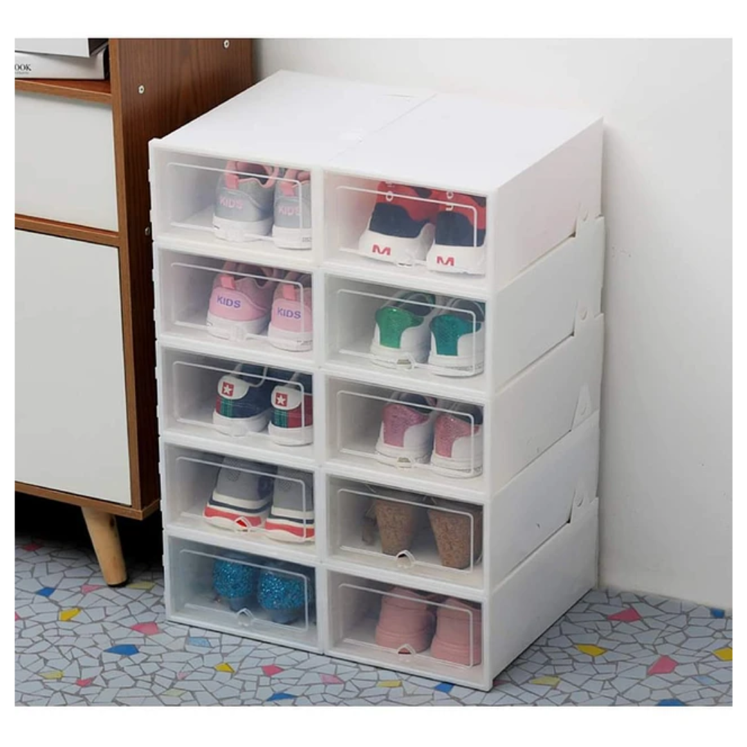 Set 10 Cajas Organizador de Zapatos con tapa blanca