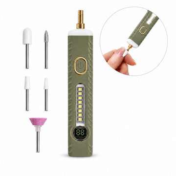 Pulidor de Uñas Eléctrico Profesional Recargable Pantalla Digital Luz LED USB-C + 5 Cabezales