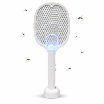 Raqueta Eléctrica Matamosquitos 3 en 1 Recargable 3000V con Base y Luz Atrapa Insectos