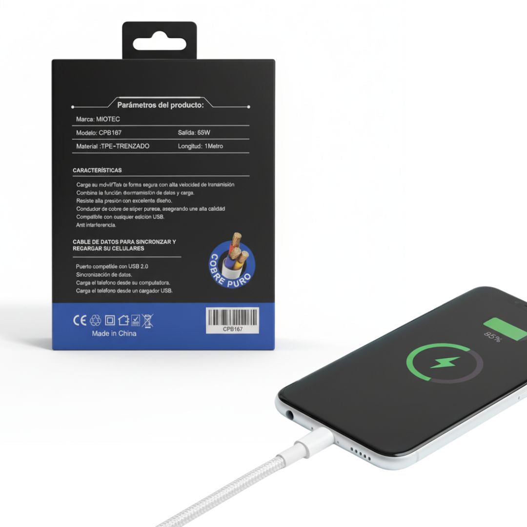 Cable Carga Rápida y Datos Para Celular CPB167 de 65W Tipo C