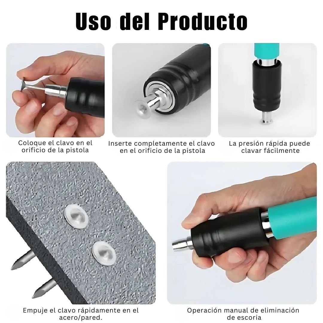 Pistola de Clavos Remachadora Ajustable con Accesorios y Kit de Seguridad