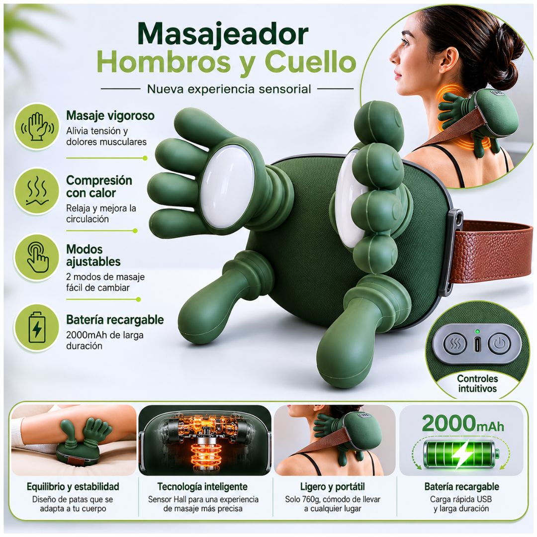 Masajeador Cuello Cervical Espalda con Calor Forma de Manos JBY-827 Recargable