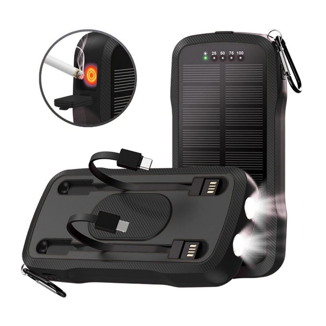 Solar Power Bank 30000 mAh Cargador Portátil Carga Rápida PB224 4 en 1 Linterna Encendedor