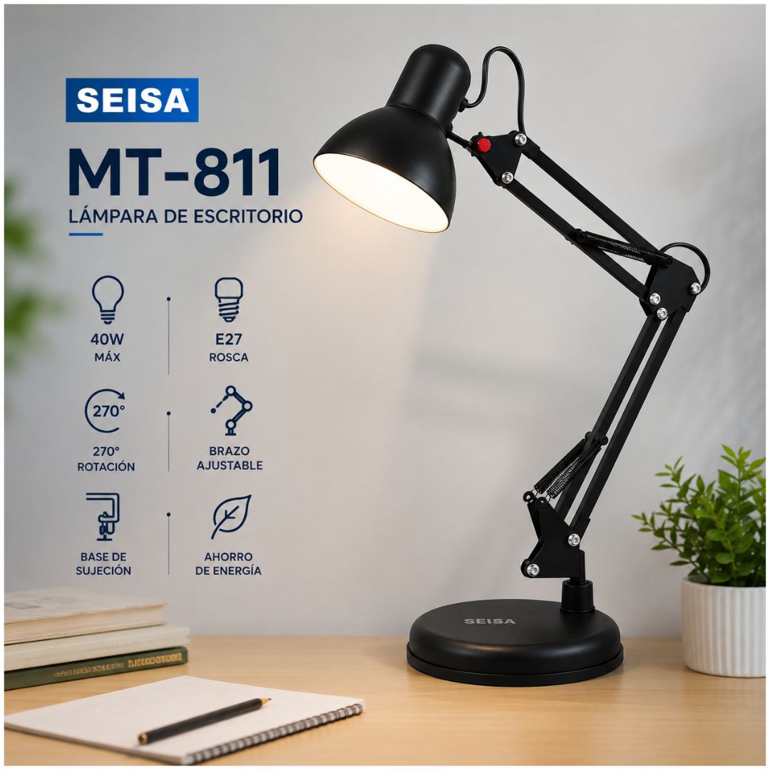 Lámpara de Escritorio Articulada SEISA MT-811 Giratorio 270° Base Firme