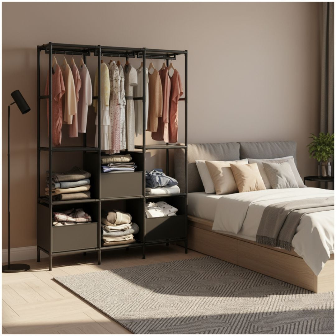 Ropero Colgador Multifuncional C3 Organizador de Ropa 3 Cuerpos 170x126x45cm