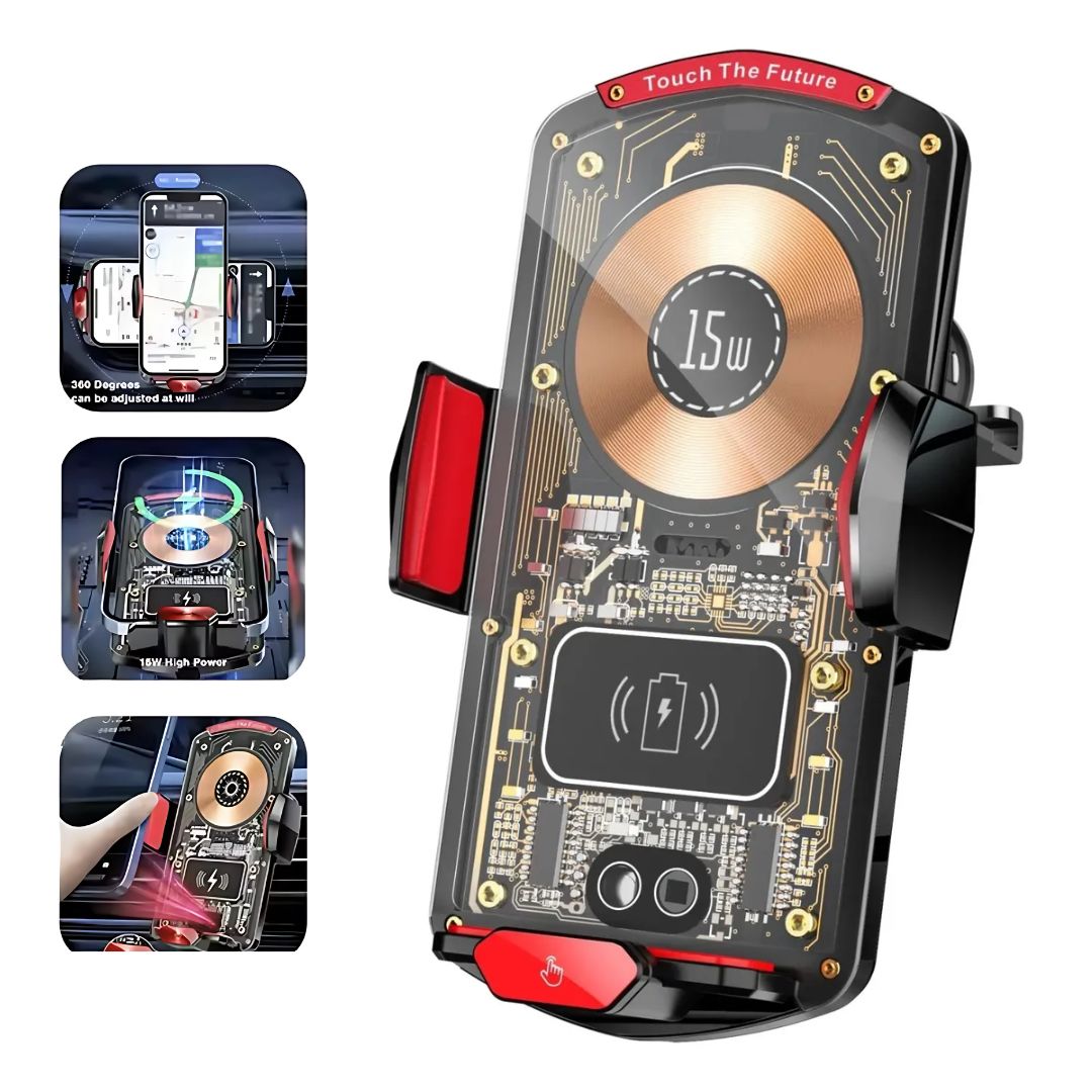 Cargador Inalámbrico para Auto A6 Carga Rápida 15 W Soporte Magnético Celular