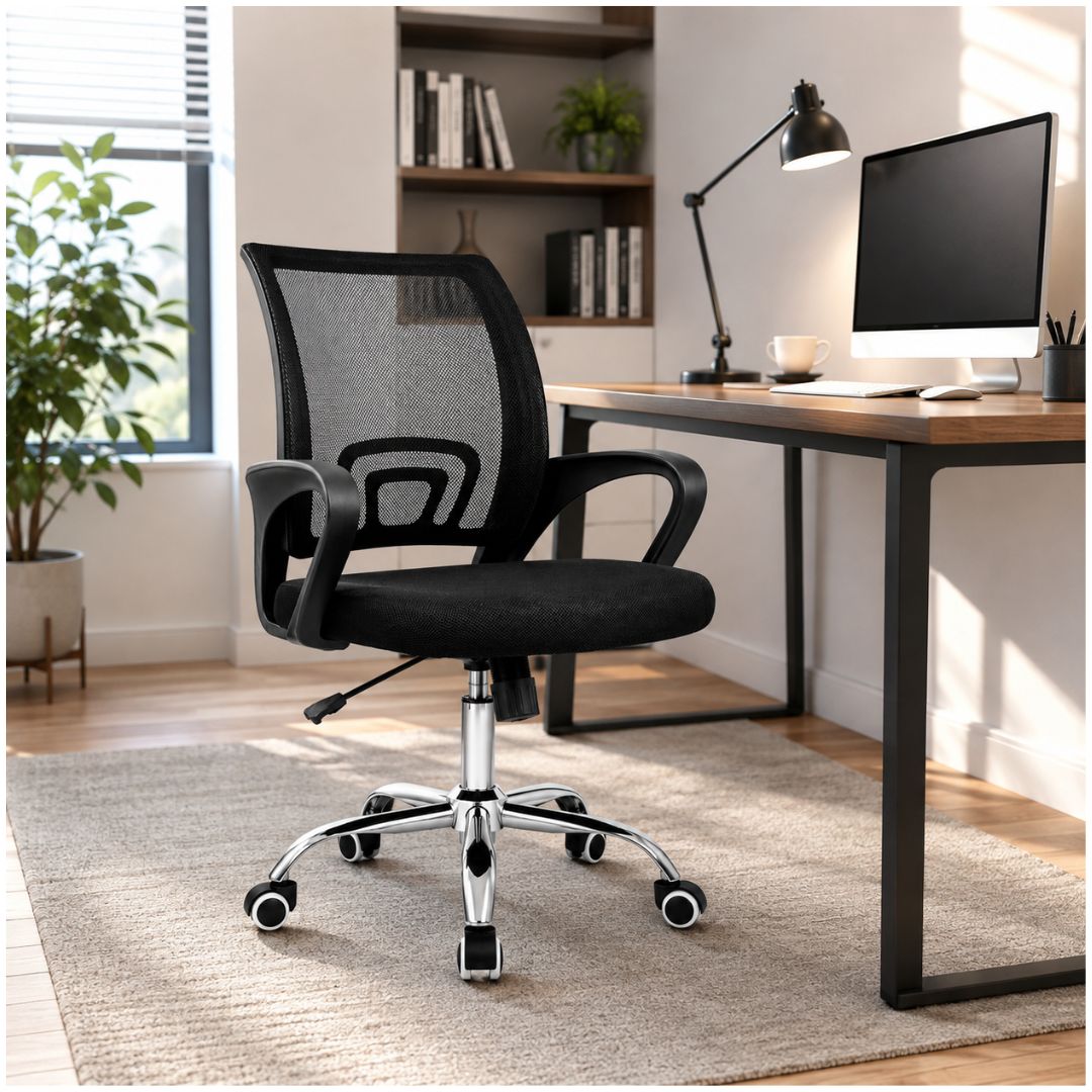 Silla Ergonómica de Oficina Respaldar de Malla Transpirable Altura Regulable con Ruedas