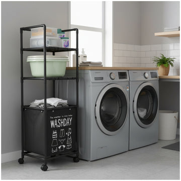 Estante Organizador Multiusos para Lavandería con Cesto 130x42x32cm