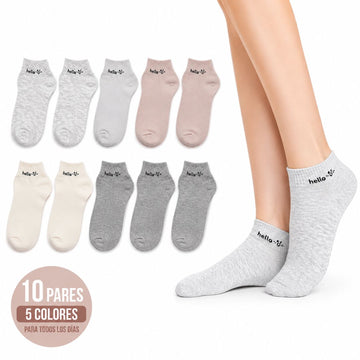 Pack x10 Pares de Medias Cortas Cotton Hello para Muijer Talla 22 a 24cm
