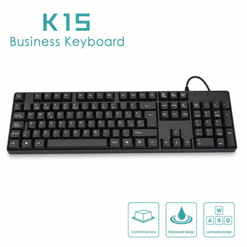Teclado K15 USB Alámbrico Negro para PC y Laptop con Teclado Numérico