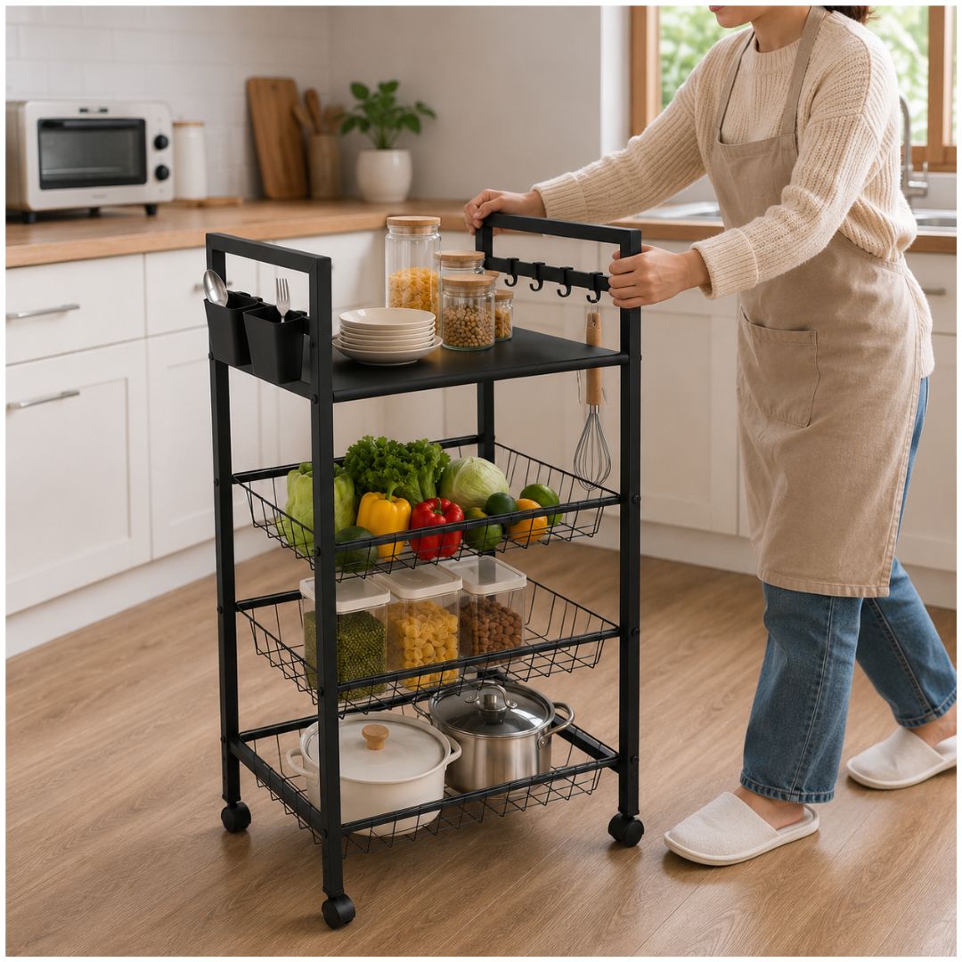 Carrito Organizador de Cocina Metal Multiusos 4 Niveles con Ruedas 100x50x32cm