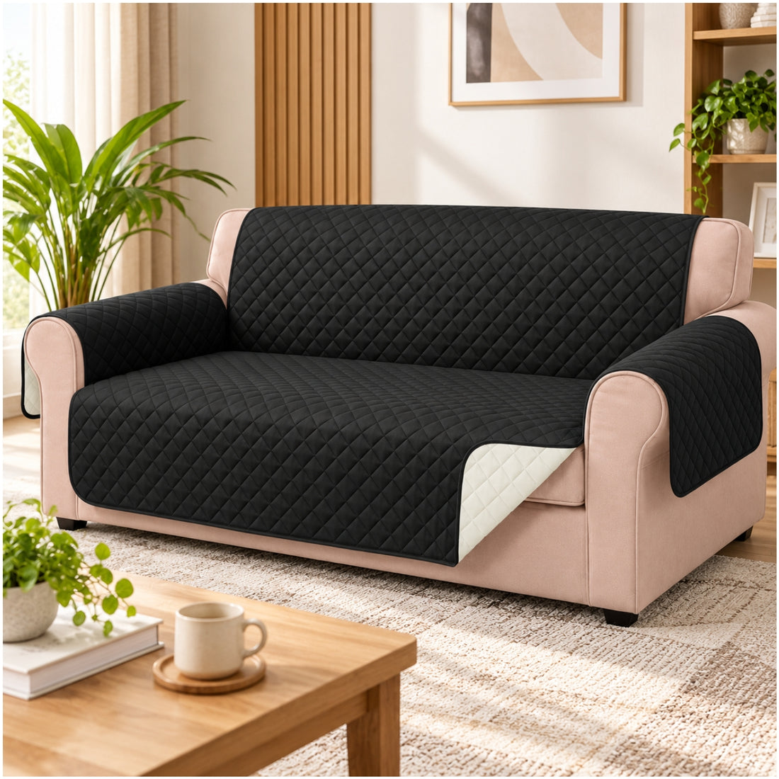 Forro Cobertor de Sofá Negro Reversible Lavable Protección para Mascotas