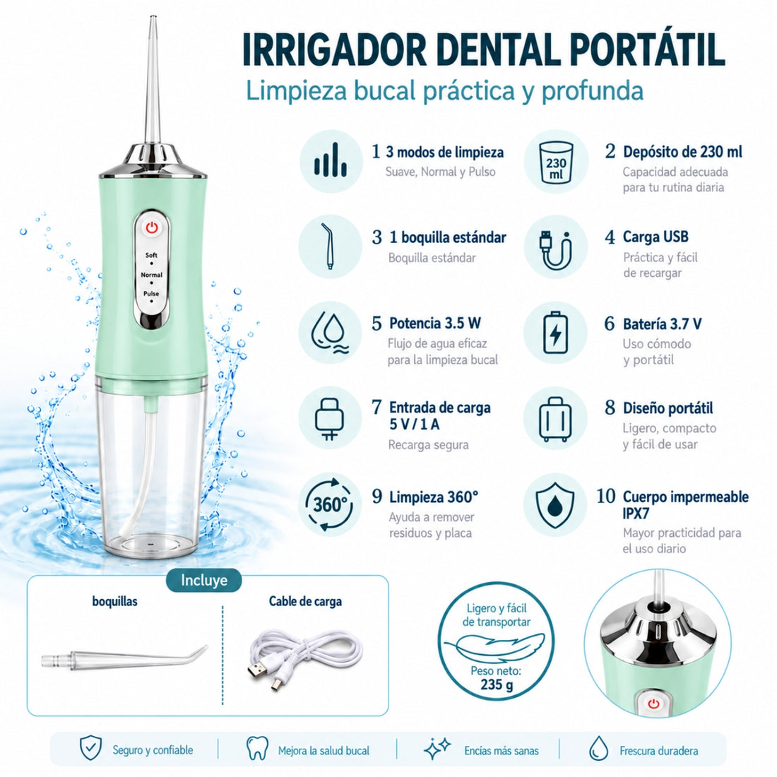 Irrigador Oral Bucal Para Limpieza Dental Portátil Inalámbrico