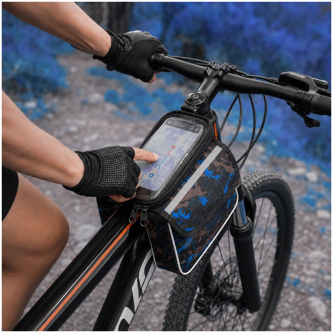 Canguro Portaobjetos para Bicicleta con Doble Compartimento y Porta Celular Táctil