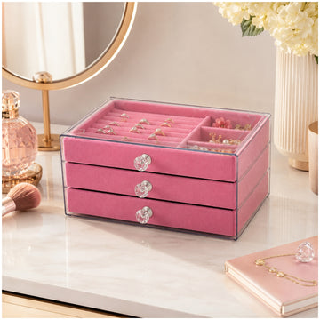 Joyero Organizador de Joyas y Accesorios Rosado 3 Niveles Acrílico
