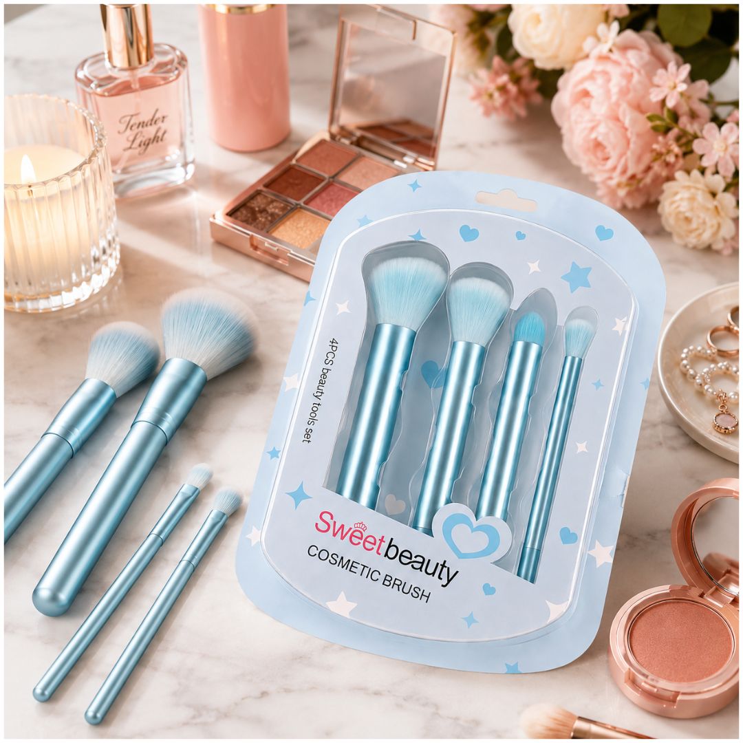 Set de 4 Brochas de Maquillaje Cosméticas Sweet Beauty Para Rostro y Ojos Cerdas Suaves