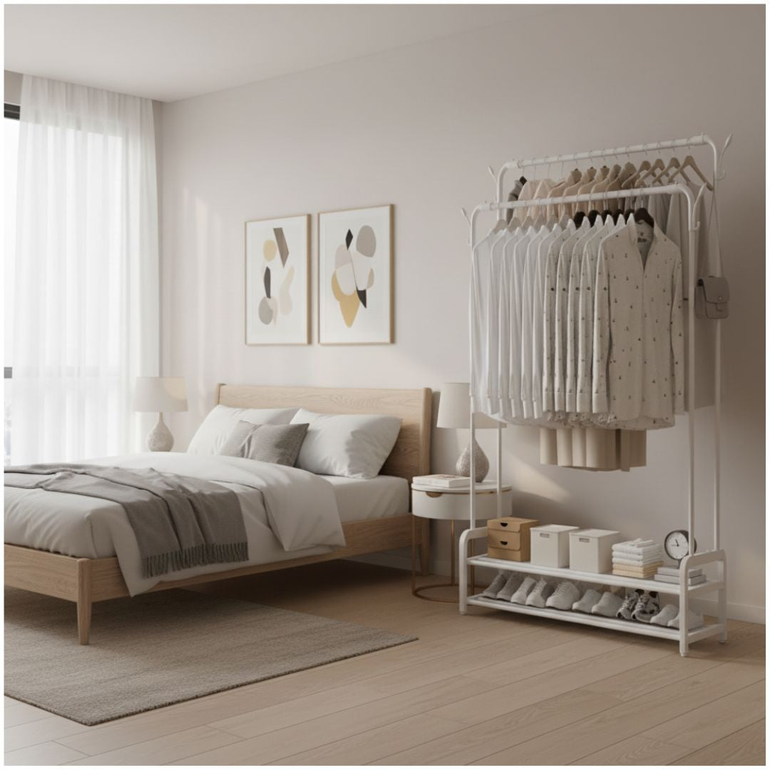 Colgador Perchero Organizador de Ropa con Doble Barra 170x120x46cm