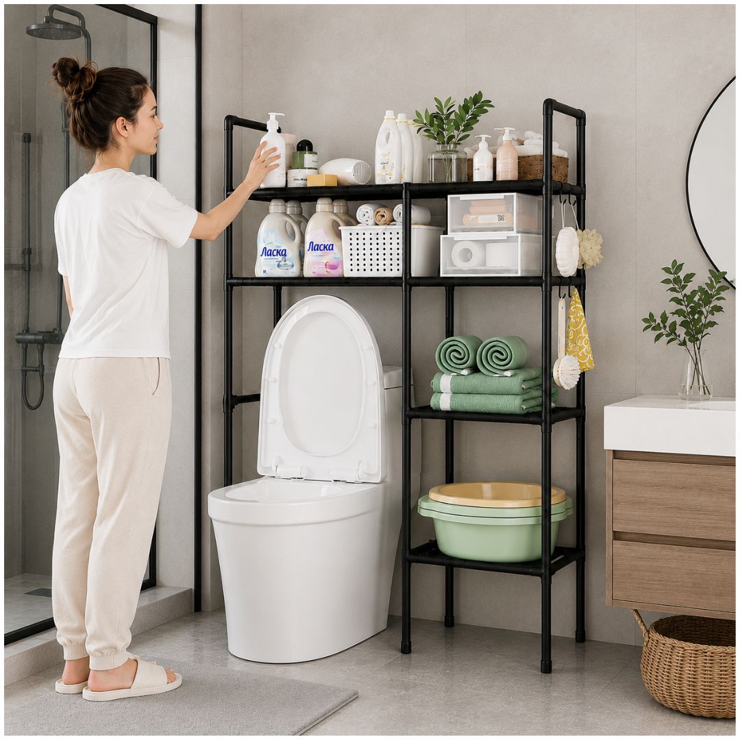 Estante Organizador Multiusos para Inodoro Baño 4 Niveles 2 Cuerpos 138x81x25cm