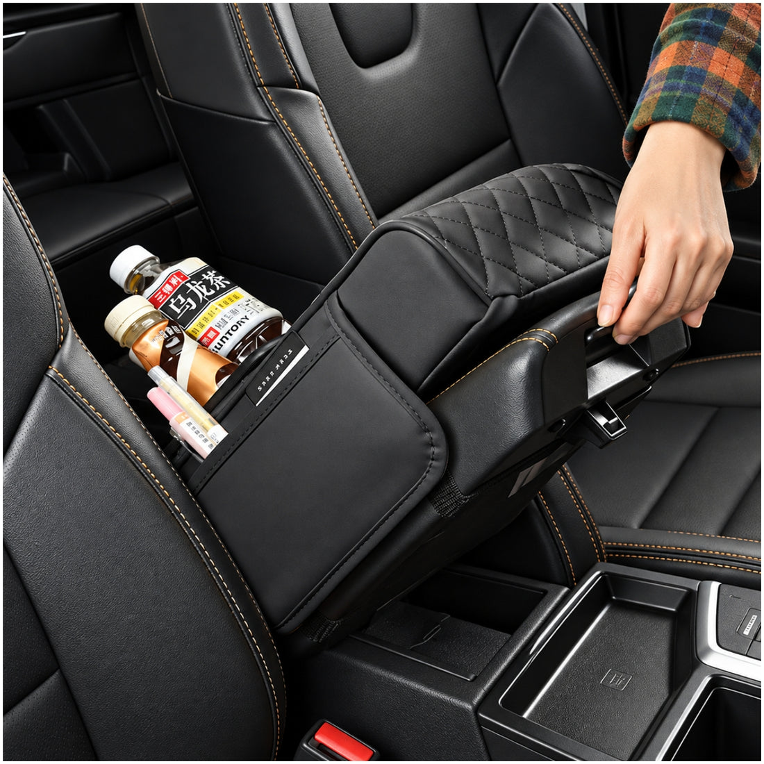 Organizador Multifuncional para Apoyabrazos de Auto con Portavasos y Portapañuelos